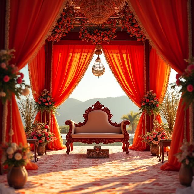 Wedding mandap decoration with themed props