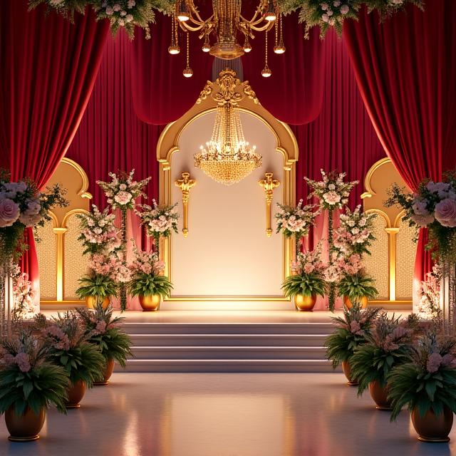 Wedding stage backdrop with themed props